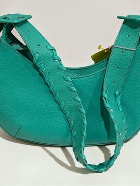 Calin Turquoise Vegan Leather Hobo Shoulder Bag Braided Strap Zip Top NWT